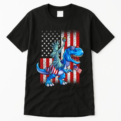 Dino Statue Of Liberty 4th Of July American Flag Patriotic 4th Of July Apparel B Tall T-Shirt
