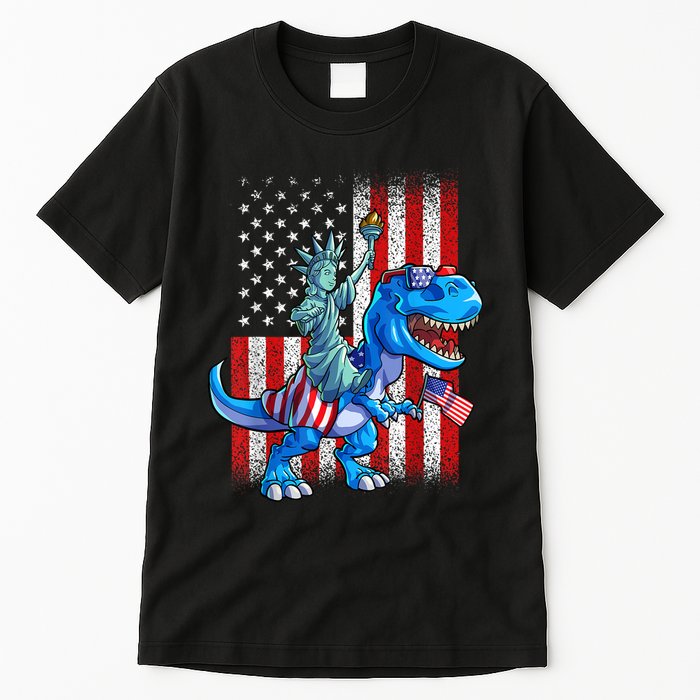Dino Statue Of Liberty 4th Of July American Flag Patriotic 4th Of July Apparel B Tall T-Shirt