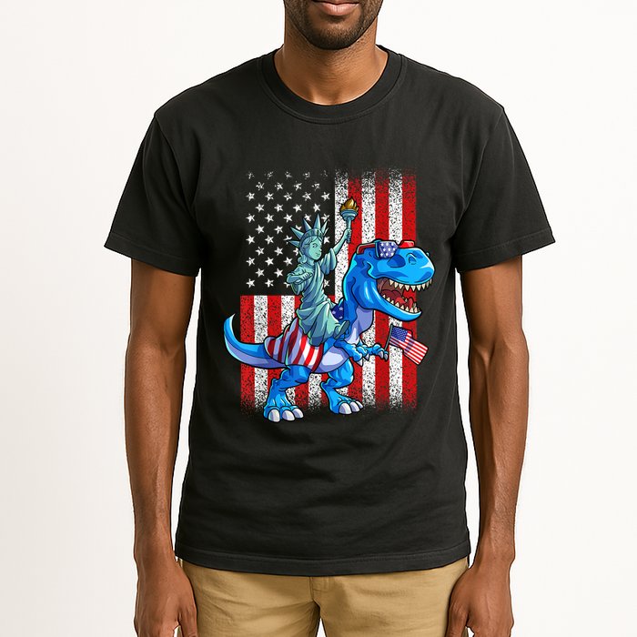 Dino Statue Of Liberty 4th Of July American Flag Patriotic 4th Of July Apparel B Tall T-Shirt