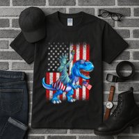 Dino Statue Of Liberty 4th Of July American Flag Patriotic 4th Of July Apparel B Tall T-Shirt