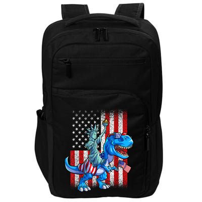 Dino Statue Of Liberty 4th Of July American Flag Patriotic 4th Of July Apparel B Impact Tech Backpack