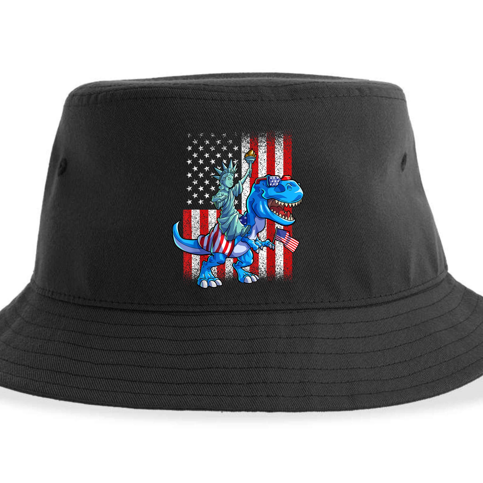Dino Statue Of Liberty 4th Of July American Flag Patriotic 4th Of July Apparel B Sustainable Bucket Hat