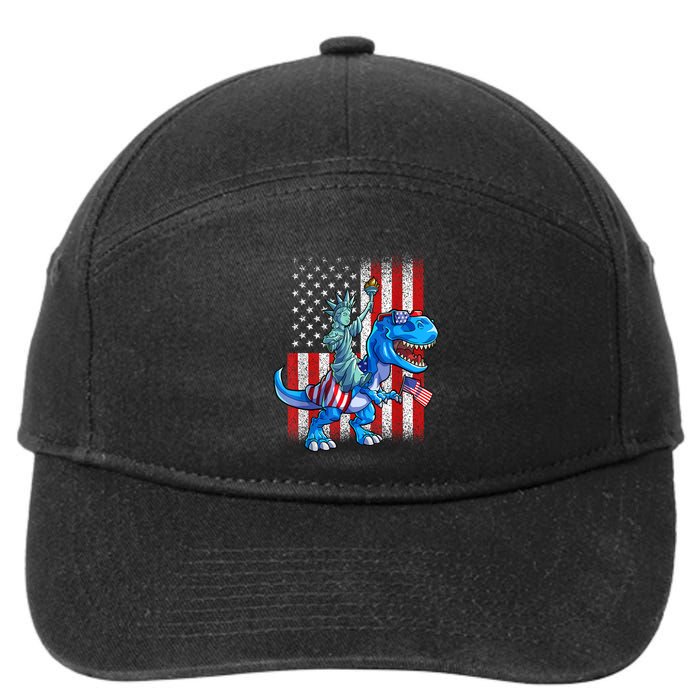 Dino Statue Of Liberty 4th Of July American Flag Patriotic 4th Of July Apparel B 7-Panel Snapback Hat