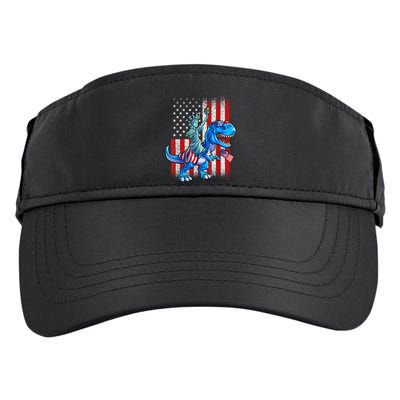 Dino Statue Of Liberty 4th Of July American Flag Patriotic 4th Of July Apparel B Adult Drive Performance Visor