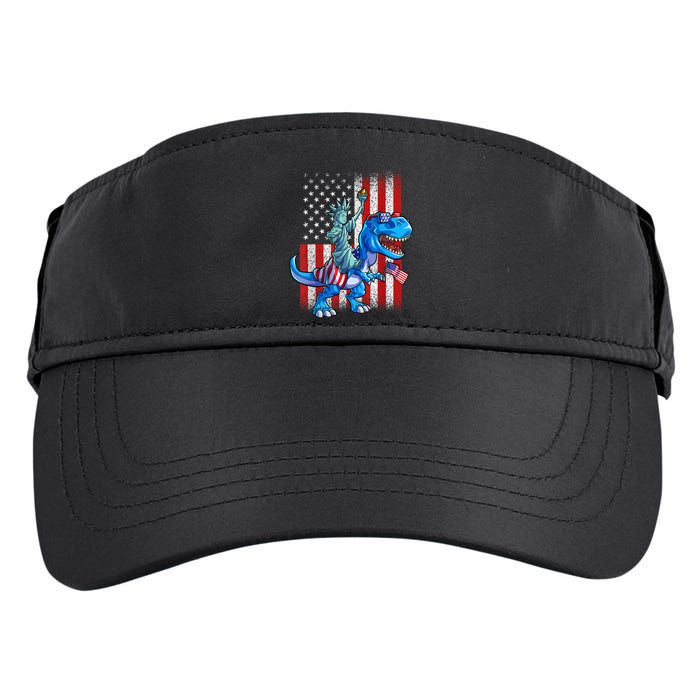 Dino Statue Of Liberty 4th Of July American Flag Patriotic 4th Of July Apparel B Adult Drive Performance Visor