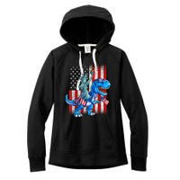 Dino Statue Of Liberty 4th Of July American Flag Patriotic 4th Of July Apparel B Women's Fleece Hoodie