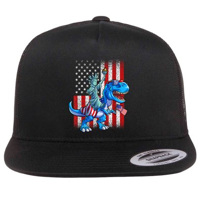 Dino Statue Of Liberty 4th Of July American Flag Patriotic 4th Of July Apparel B Flatbill Hat
