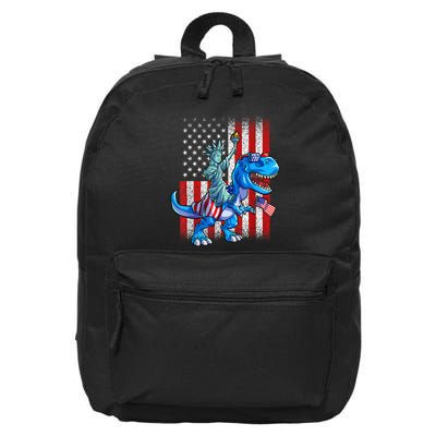 Dino Statue Of Liberty 4th Of July American Flag Patriotic 4th Of July Apparel B 16 in Basic Backpack