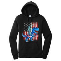 Dino Statue Of Liberty 4th Of July American Flag Patriotic 4th Of July Apparel B Women's Pullover Hoodie