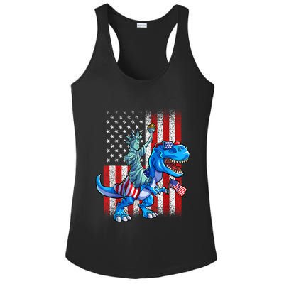 Dino Statue Of Liberty 4th Of July American Flag Patriotic 4th Of July Apparel B Ladies PosiCharge Competitor Racerback Tank