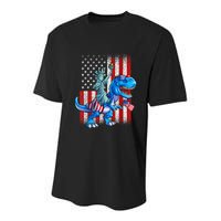 Dino Statue Of Liberty 4th Of July American Flag Patriotic 4th Of July Apparel B Youth Performance Sprint T-Shirt