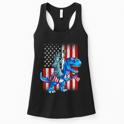 Dino Statue Of Liberty 4th Of July American Flag Patriotic 4th Of July Apparel B Womens Tank Top