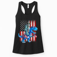 Dino Statue Of Liberty 4th Of July American Flag Patriotic 4th Of July Apparel B Womens Tank Top