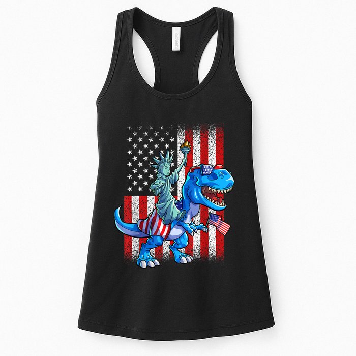 Dino Statue Of Liberty 4th Of July American Flag Patriotic 4th Of July Apparel B Womens Tank Top