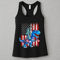 Dino Statue Of Liberty 4th Of July American Flag Patriotic 4th Of July Apparel B Womens Tank Top