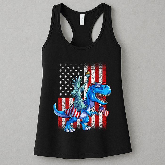 Dino Statue Of Liberty 4th Of July American Flag Patriotic 4th Of July Apparel B Womens Tank Top