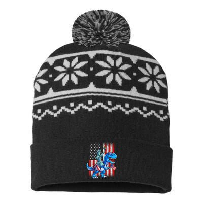 Dino Statue Of Liberty 4th Of July American Flag Patriotic 4th Of July Apparel B USA-Made Snowflake Beanie