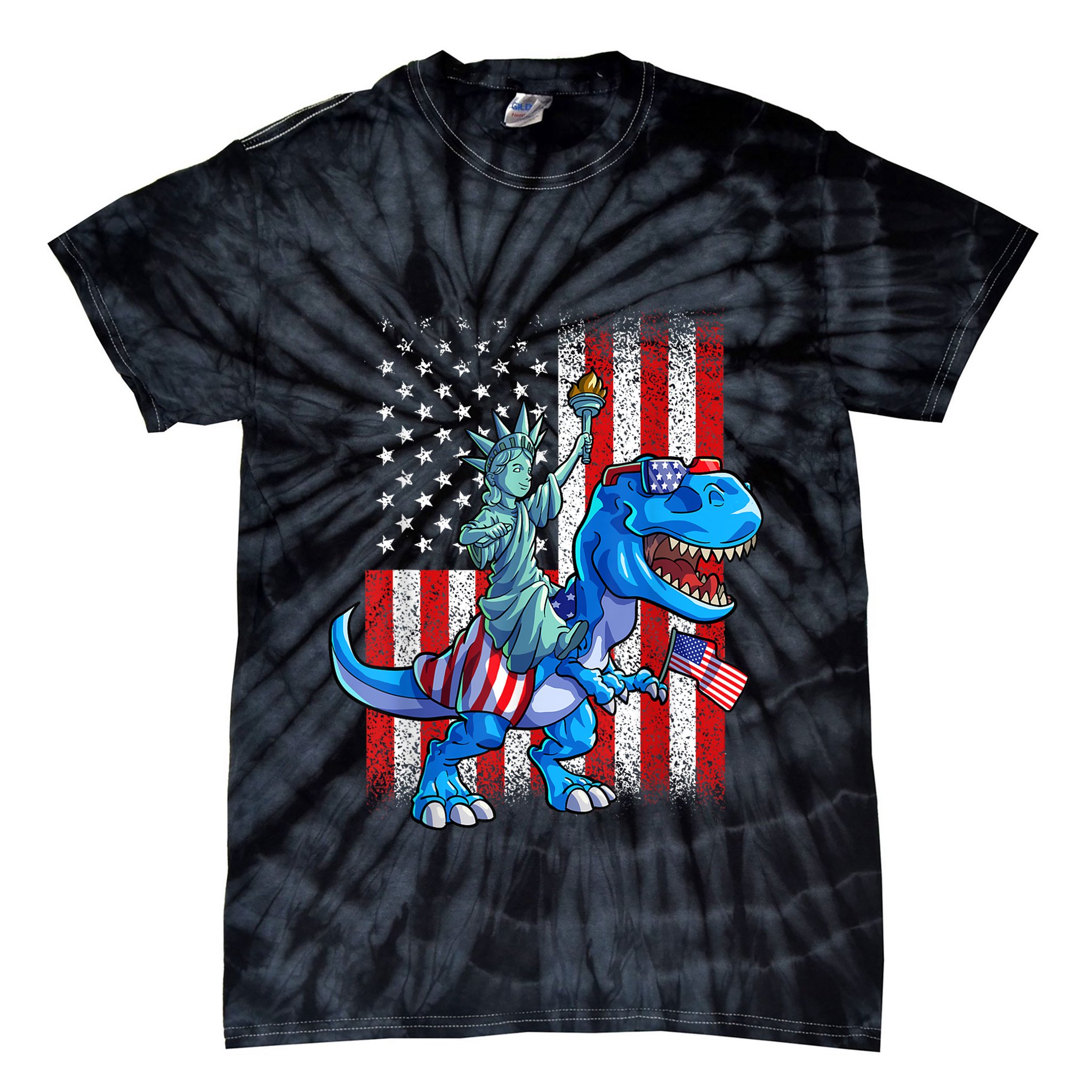 Dino Statue Of Liberty 4th Of July American Flag Patriotic 4th Of July Apparel B Tie-Dye T-Shirt