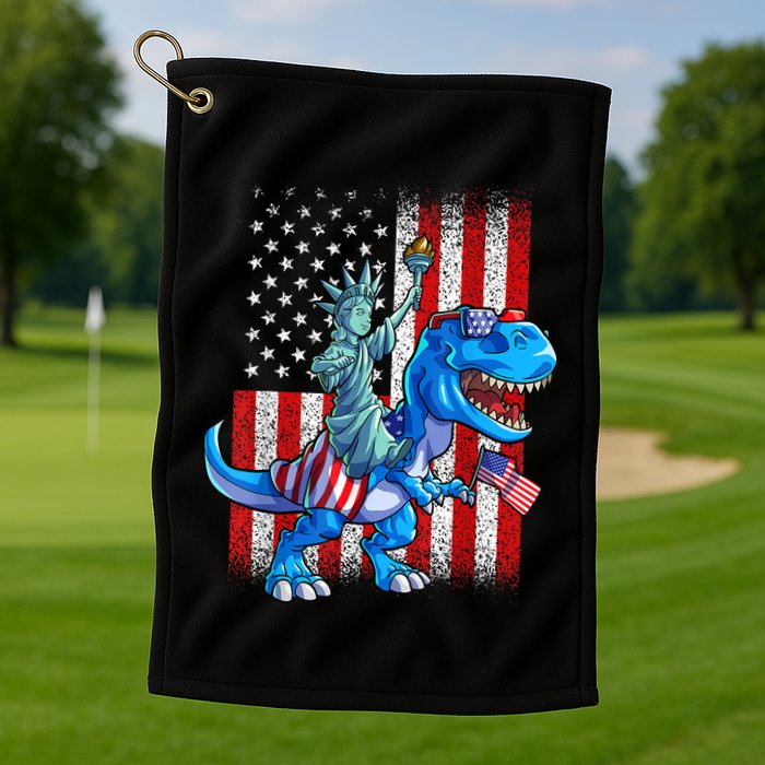 Dino Statue Of Liberty 4th Of July American Flag Patriotic 4th Of July Apparel B Golf Towel