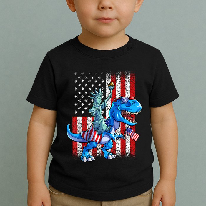 Dino Statue Of Liberty 4th Of July American Flag Patriotic 4th Of July Apparel B Toddler T-Shirt
