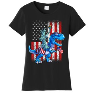 Dino Statue Of Liberty 4th Of July American Flag Patriotic 4th Of July Apparel B Women's T-Shirt