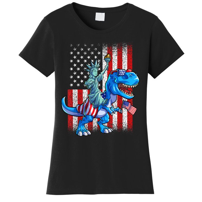 Dino Statue Of Liberty 4th Of July American Flag Patriotic 4th Of July Apparel B Women's T-Shirt