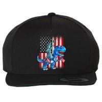 Dino Statue Of Liberty 4th Of July American Flag Patriotic 4th Of July Apparel B Wool Snapback Cap