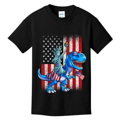 Dino Statue Of Liberty 4th Of July American Flag Patriotic 4th Of July Apparel B Kids T-Shirt