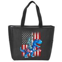 Dino Statue Of Liberty 4th Of July American Flag Patriotic 4th Of July Apparel B Zip Tote Bag