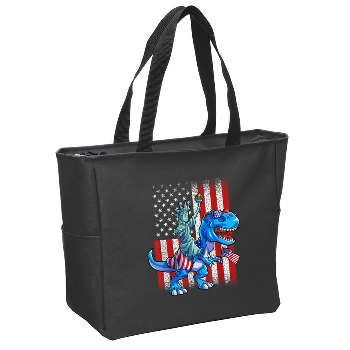 Dino Statue Of Liberty 4th Of July American Flag Patriotic 4th Of July Apparel B Zip Tote Bag