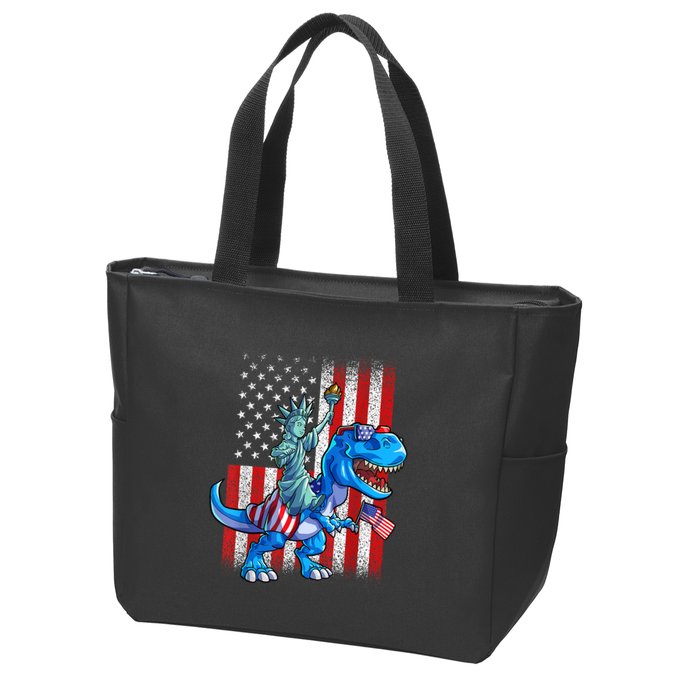 Dino Statue Of Liberty 4th Of July American Flag Patriotic 4th Of July Apparel B Zip Tote Bag