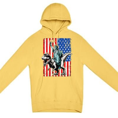 Dino Statue Of Liberty 4th Of July American Flag Premium Pullover Hoodie