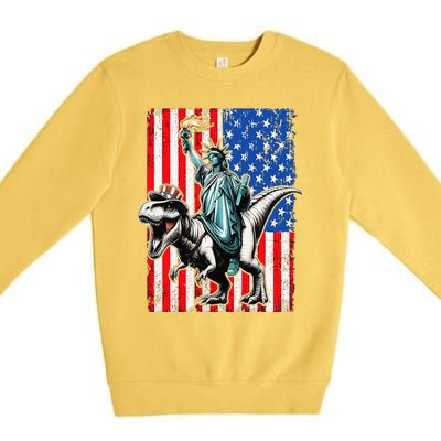 Dino Statue Of Liberty 4th Of July American Flag Premium Crewneck Sweatshirt