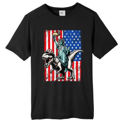 Dino Statue Of Liberty 4th Of July American Flag Tall Fusion ChromaSoft Performance T-Shirt