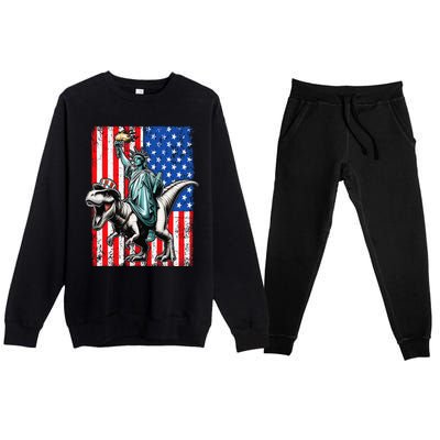 Dino Statue Of Liberty 4th Of July American Flag Premium Crewneck Sweatsuit Set