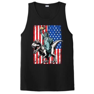 Dino Statue Of Liberty 4th Of July American Flag PosiCharge Competitor Tank