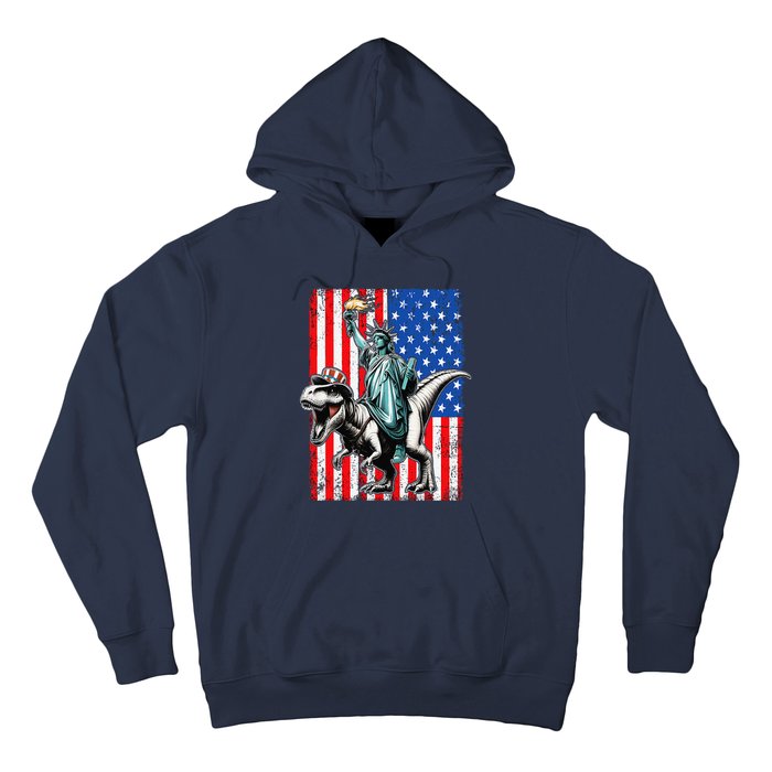 Dino Statue Of Liberty 4th Of July American Flag Hoodie