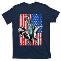 Dino Statue Of Liberty 4th Of July American Flag T-Shirt