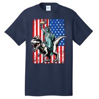 Dino Statue Of Liberty 4th Of July American Flag Tall T-Shirt