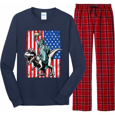 Dino Statue Of Liberty 4th Of July American Flag Long Sleeve Pajama Set