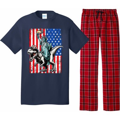 Dino Statue Of Liberty 4th Of July American Flag Pajama Set