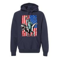 Dino Statue Of Liberty 4th Of July American Flag Premium Hoodie