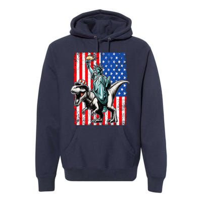 Dino Statue Of Liberty 4th Of July American Flag Premium Hoodie