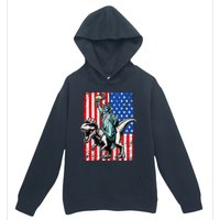 Dino Statue Of Liberty 4th Of July American Flag Urban Pullover Hoodie