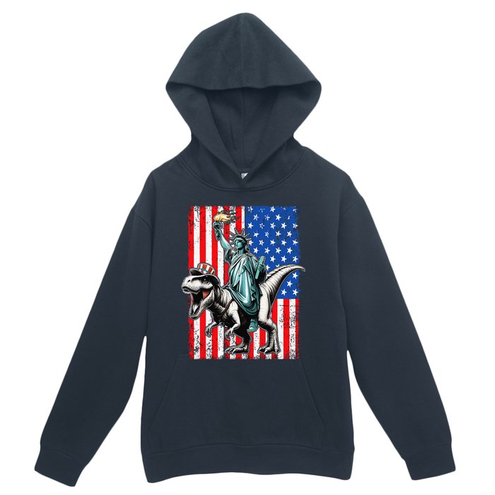 Dino Statue Of Liberty 4th Of July American Flag Urban Pullover Hoodie