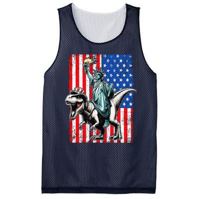 Dino Statue Of Liberty 4th Of July American Flag Mesh Reversible Basketball Jersey Tank