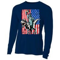 Dino Statue Of Liberty 4th Of July American Flag Cooling Performance Long Sleeve Crew