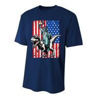 Dino Statue Of Liberty 4th Of July American Flag Performance Sprint T-Shirt