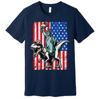 Dino Statue Of Liberty 4th Of July American Flag Premium T-Shirt