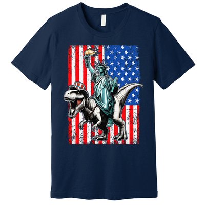 Dino Statue Of Liberty 4th Of July American Flag Premium T-Shirt